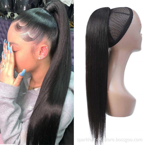 Unprocessed Natural Human Hair Ponytail Extension 100g Full Ponytail Wig Brazilian Hair Clip Ponytail  8-32 Black Brown Burgundy